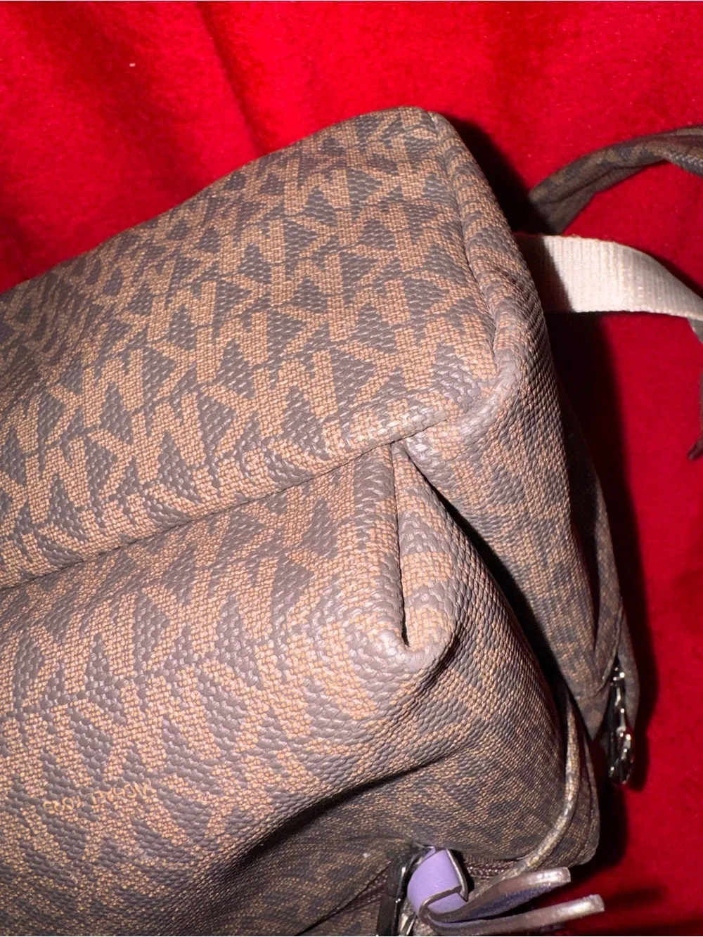 Michael Kors Brown Monogram Chain-Accent Backpack